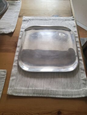 Nambe Polished Silver Platter with Turquoise Accents